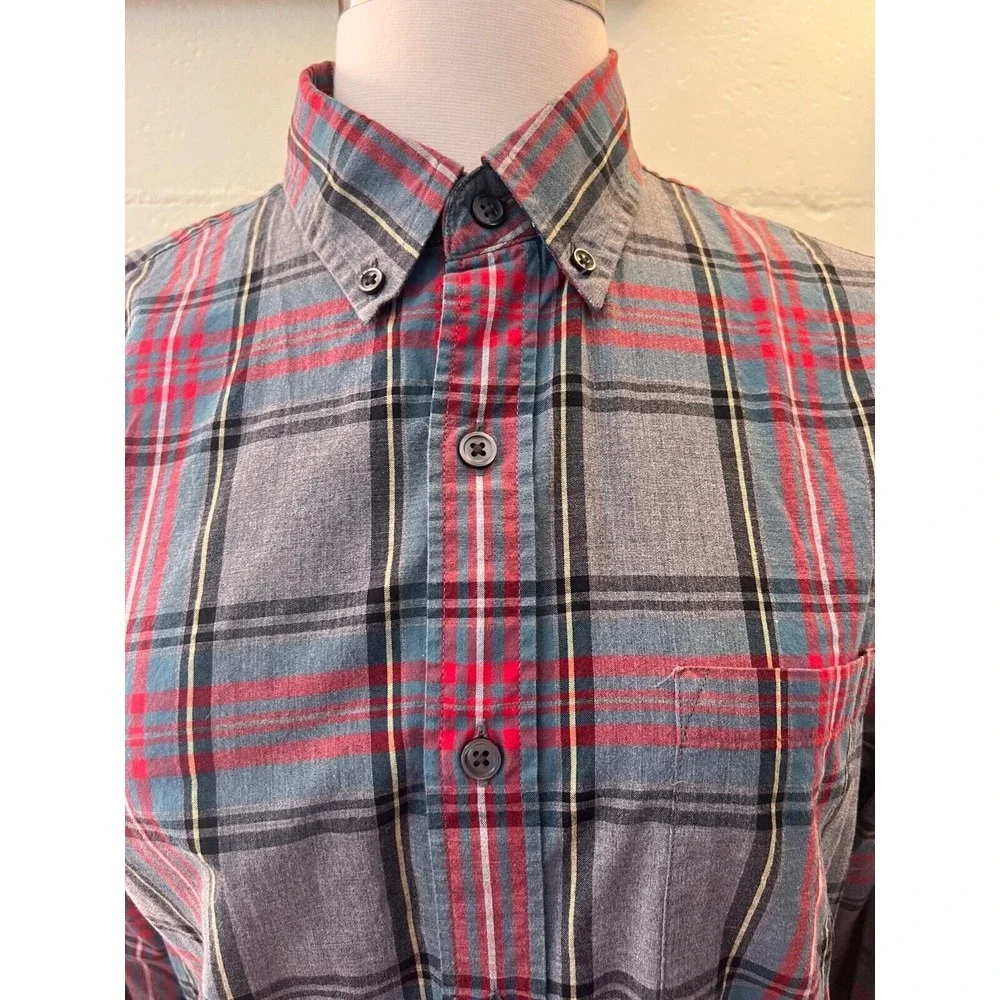 J.Crew Mens‎ Size Small Plaid Button Down Long Sleeve Shirt Grey Red 100% Cotton